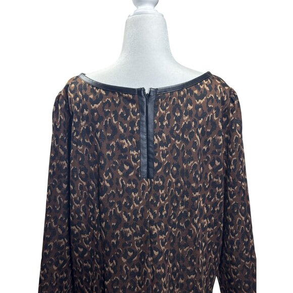 Talbots Womens Dress Size 16W Faux Leather A Line Brown Animal Print Leopard - Picture 5 of 9